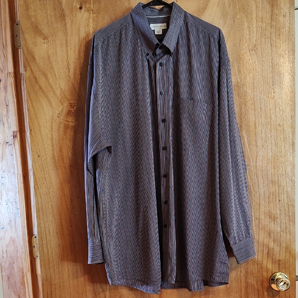 Cutter&Buck Mens Big&Tall Button Down Shirt Gray Blue Red Stripe 100% Cotton 2XB